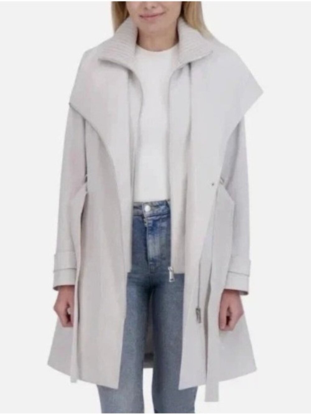 NWT Halston Women's XS Gray Belted Trench Coat Lightweight Stylish Outerwear